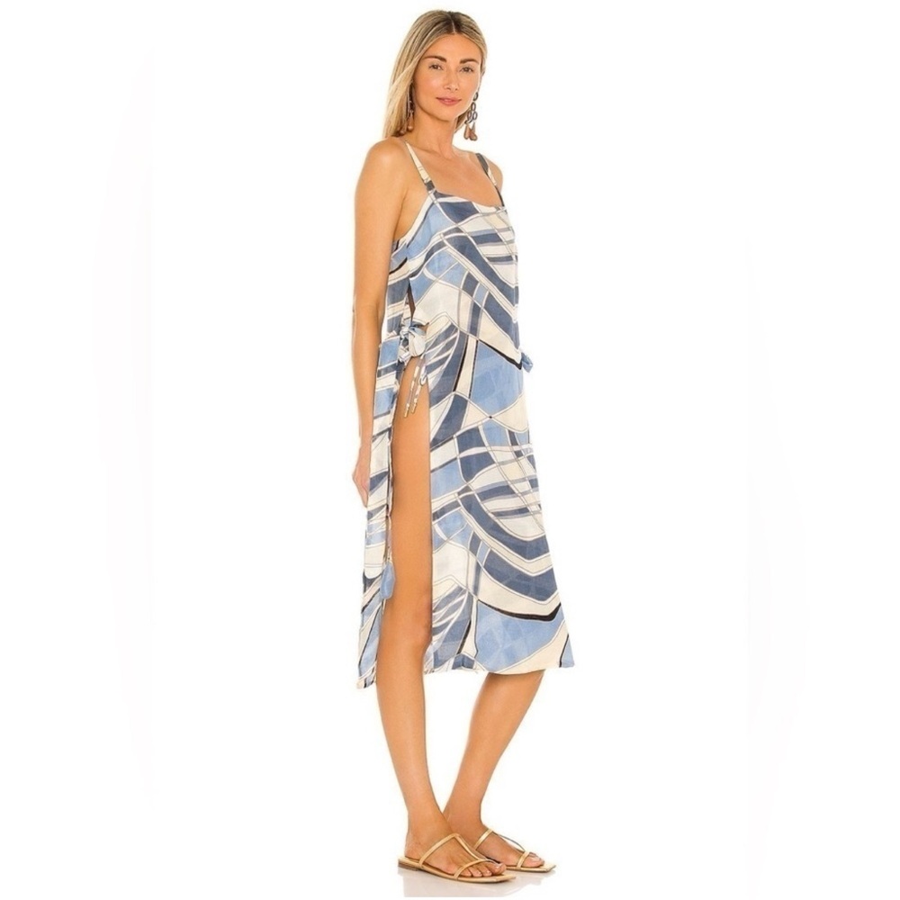 Cult Gaia Linen Stylish Blue and White Abstract Pattern Cover Up Dress -Top Only